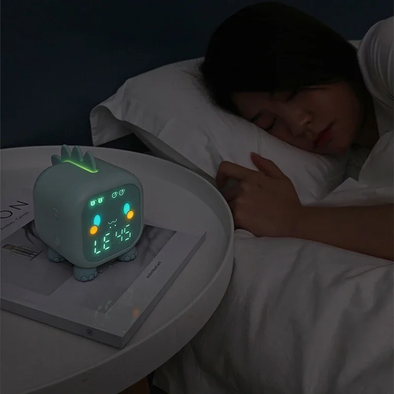 Nachtlicht Netter Ausdruck Wecker Kind Wecker Sprachgesteuertes Licht Multifunktional Für Zuhause Thermometer Image