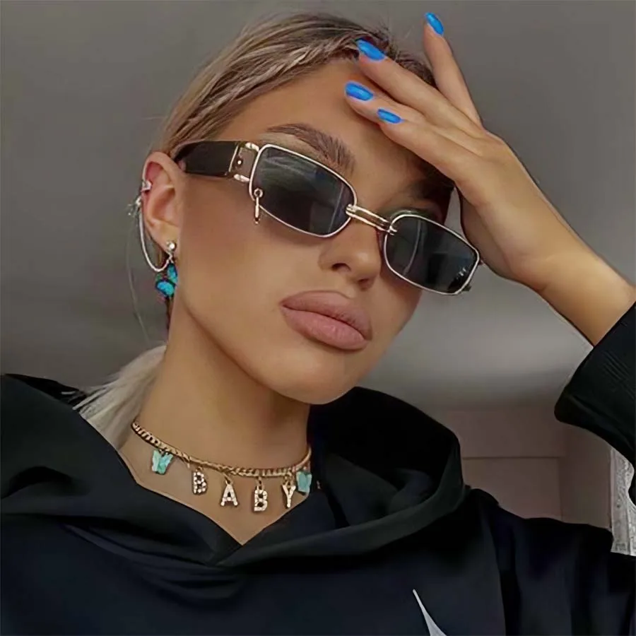 Sexy Quadratische Sonnenbrille Frauen Männer Schwarz Sonnenbrille Retro Designer Brillen Luxus Kleine Rahmen Spiegel Metall Marke Image