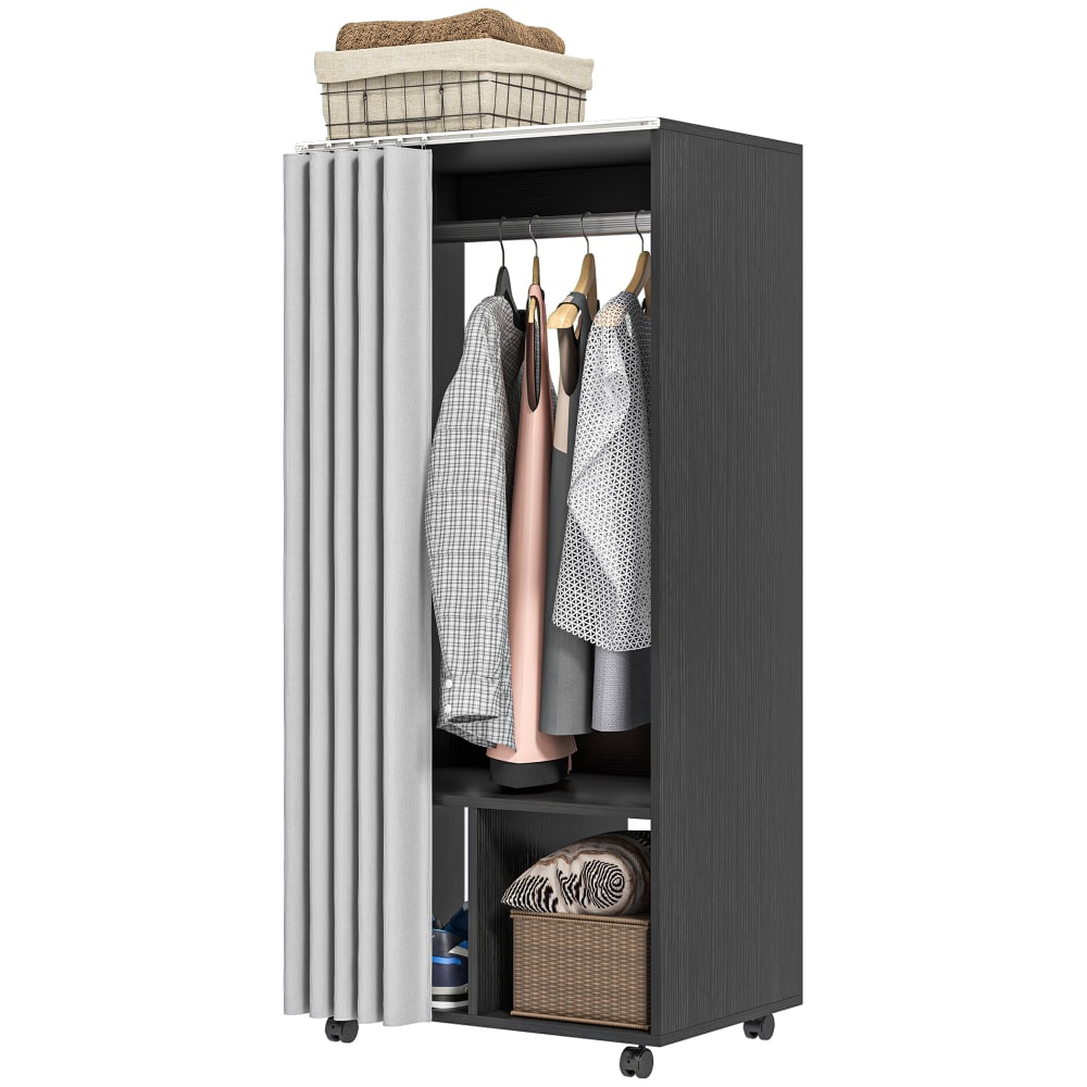 Armoire penderie mobile avec tringle et étagères polyester noir