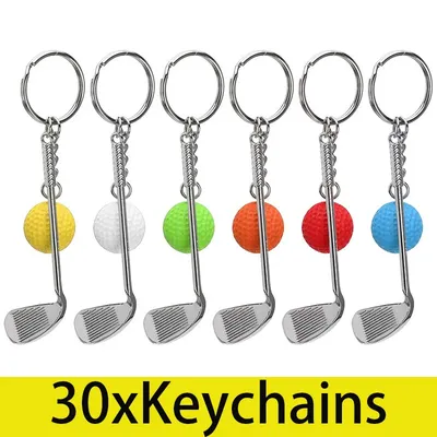 30Pcs Keychain Mini Golf Racket Ball Pendant Keyring Key Ring Creative Metal Pendant Tennis Key