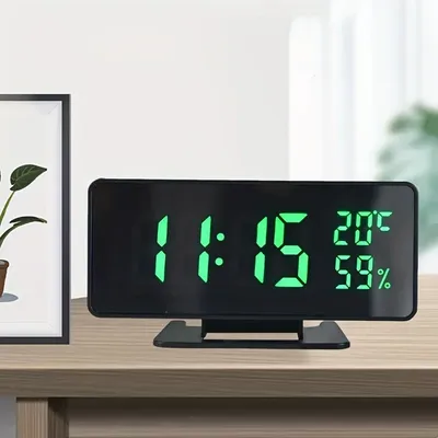 Digital Alarm Clock with Temperature Humidity 3 Alarms Snooze Desk Table Clock Night Mode 12/24H USB