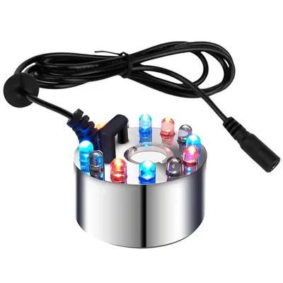 Mini Mist Maker, 12 LED Mister Fogger Water Fountain Pond Fog Machine Atomizer Air Humidifier for