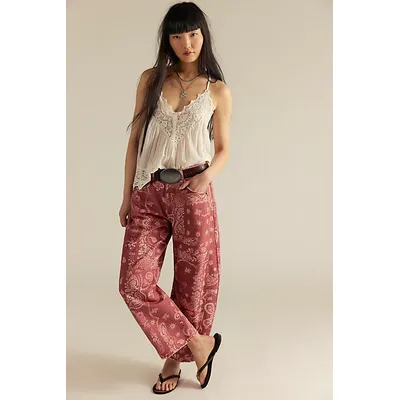 We The Free Good Luck Printed Barrel Jeans at Free People in Bandana Block, Size: 26