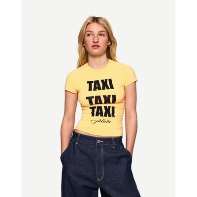 Bershka Short Sleeve Julieta Print T-Shirt Women M Yellow