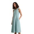 Midikleid MARC O'POLO "in A-Linie geschnitten", Damen, Gr. 46, Normalgrößen, pure teal, Obermaterial: 100% Leinen; Futter: 100% Baumwolle, unifarben, figurbetont lang, Rundhals, ohne Ärmel, Kleider