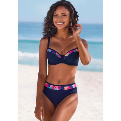 Bikini-Hose LASCANA, Damen, Gr. 44, N-Gr, navy, pink bedruckt, Recycling-Polyamid, bedruckt, Badehosen, mit bedruckter Blende am Bund Image