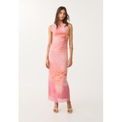 Stradivarius Printed tulle midi dress Pastel pink L