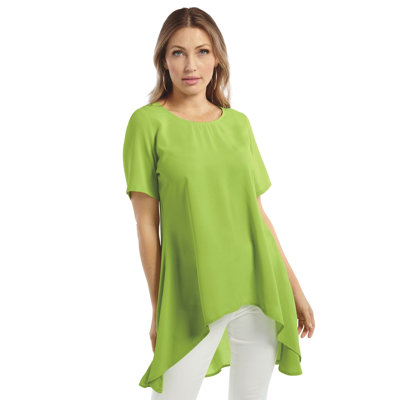 Masseys Short Sleeve High Low Top (Size 3X) Spring Green, Polyester