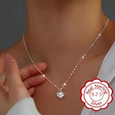 TEMU 's Fashion Necklace With An Elegant Bohemian Heart-shaped Pendant, Made Of 925 Sterling Silvery, Birthdays, Weddings, New Year, And Valentine's Day - A High-quality Gift Option Image