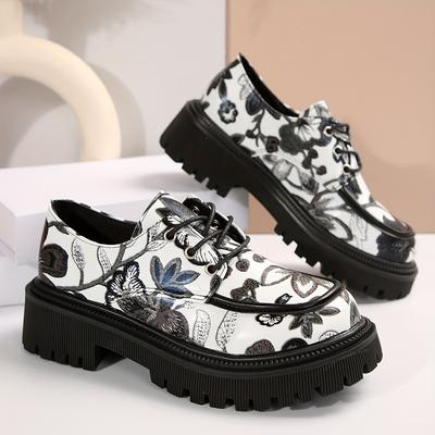 TEMU 1 Pair Women' Floral Pattern Penny Loafers - Casual Comfortable Soft Sole Shoes With Plain Toe, Upper, Fabric Inner & Insole, Sole Image