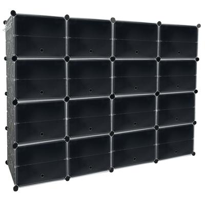 TEMU Diy Black Pp Plastic Shoe Cabinet With Doors - Multi-compartment Organizer For Shoes, Clothes & Accessories - Easy , Breathable Back, Floor Or Wall Mounted Options, Shoe Storage Organizer Image