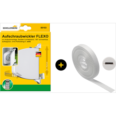 Aufputz-Gurtwickler SCHELLENBERG "Flexo Rollladensystem Mini, inkl. Gurt weiß und Gurtführung", weiß, 1 tlg., Gurtwickler, Aufschraubwickler aufklappbar, höhenverstellbar, 180 schwenkbar weiß Image