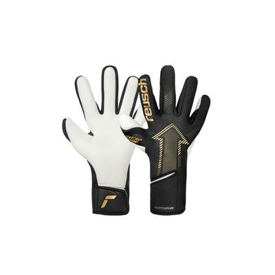Torwarthandschuhe REUSCH "Fastgrip Gold", Damen, Gr. 10,5, gold (goldfarben, schwarz), 39% Polyester, 7% Polyurethan, 2% Polyamid, 52% Elastodien, mehrfarbig, sportlich, Handschuhe, mit Hybrid Negative Cut