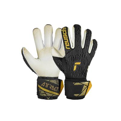 Torwarthandschuhe REUSCH "Attrakt Freegel Gold X GluePrint", Damen, Gr. 8, gold (schwarz, goldfarben), 50% Elastodien, 20% Polyester, 20% Polypropylen, 10% Polyamid, mehrfarbig, sportlich, Handschuhe, Finger Support mit Evolution Negative Cut