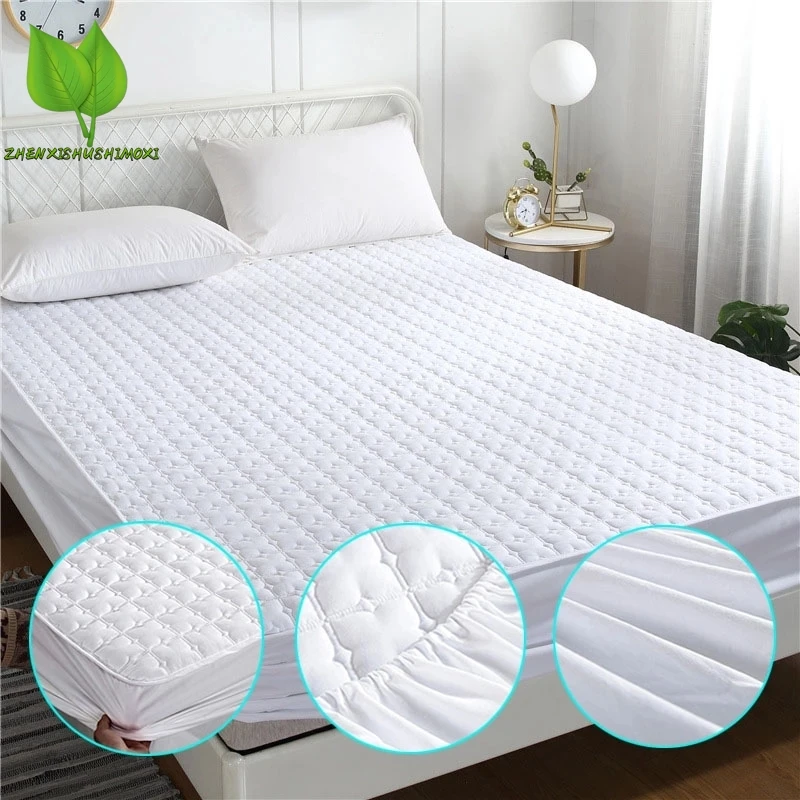 Dicker, waschbarer Matratzenbezug aus Baumwolle, Anti-Milben-Bettwäsche-Schoner, Spannbetttuch, 140 x 200, 160 x 200 Image