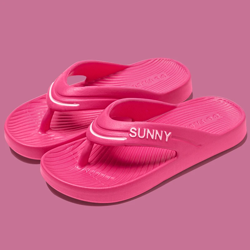 2025, Sommer-Strand-Flip-Flops mit Buchstaben-Aufdruck, für Damen, für den Innenbereich, Clip-Zehe, rutschfeste Eva-Hausschuhe, bequeme, weiche, flache Sohle, Sandalen Image