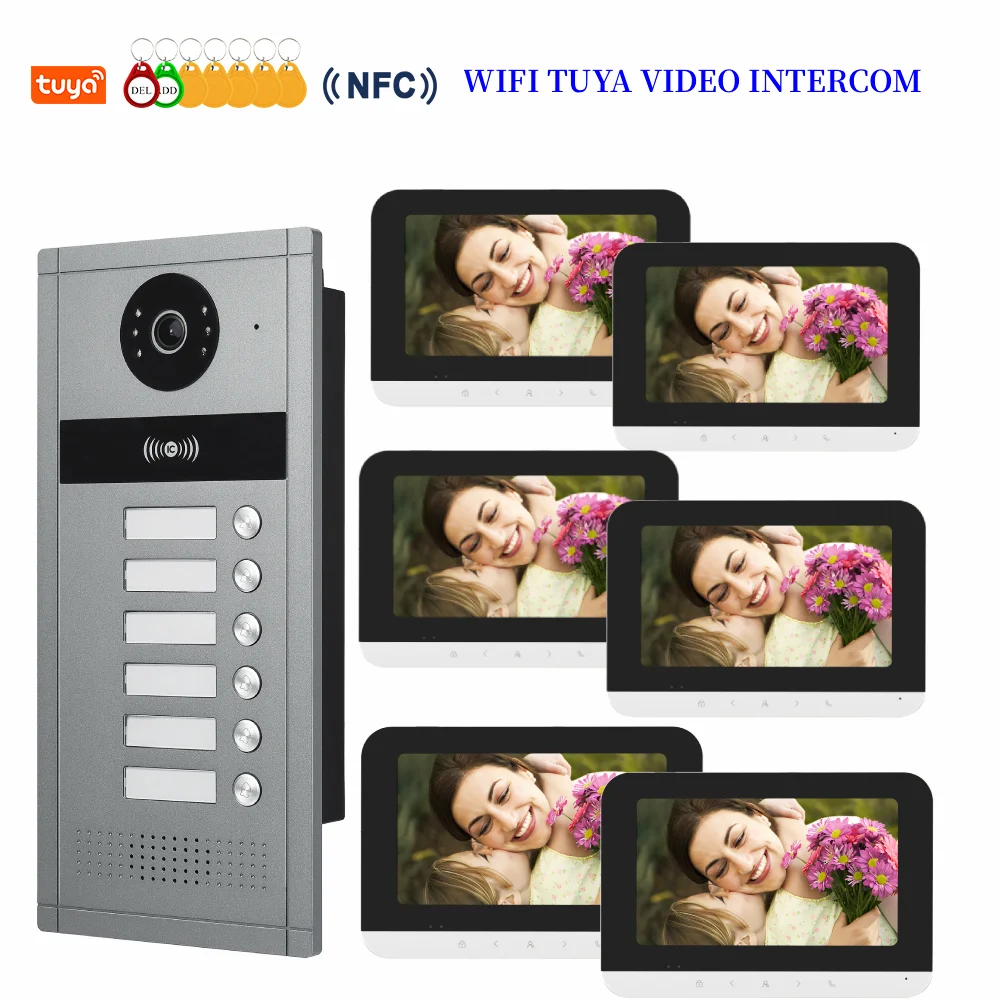 7 "Tuya WIFI Video Gebäude Intercom System 4 Draht Kabel Port 2-6 Einheiten Wohnung Video Tür Telefon türklingel Kits Image