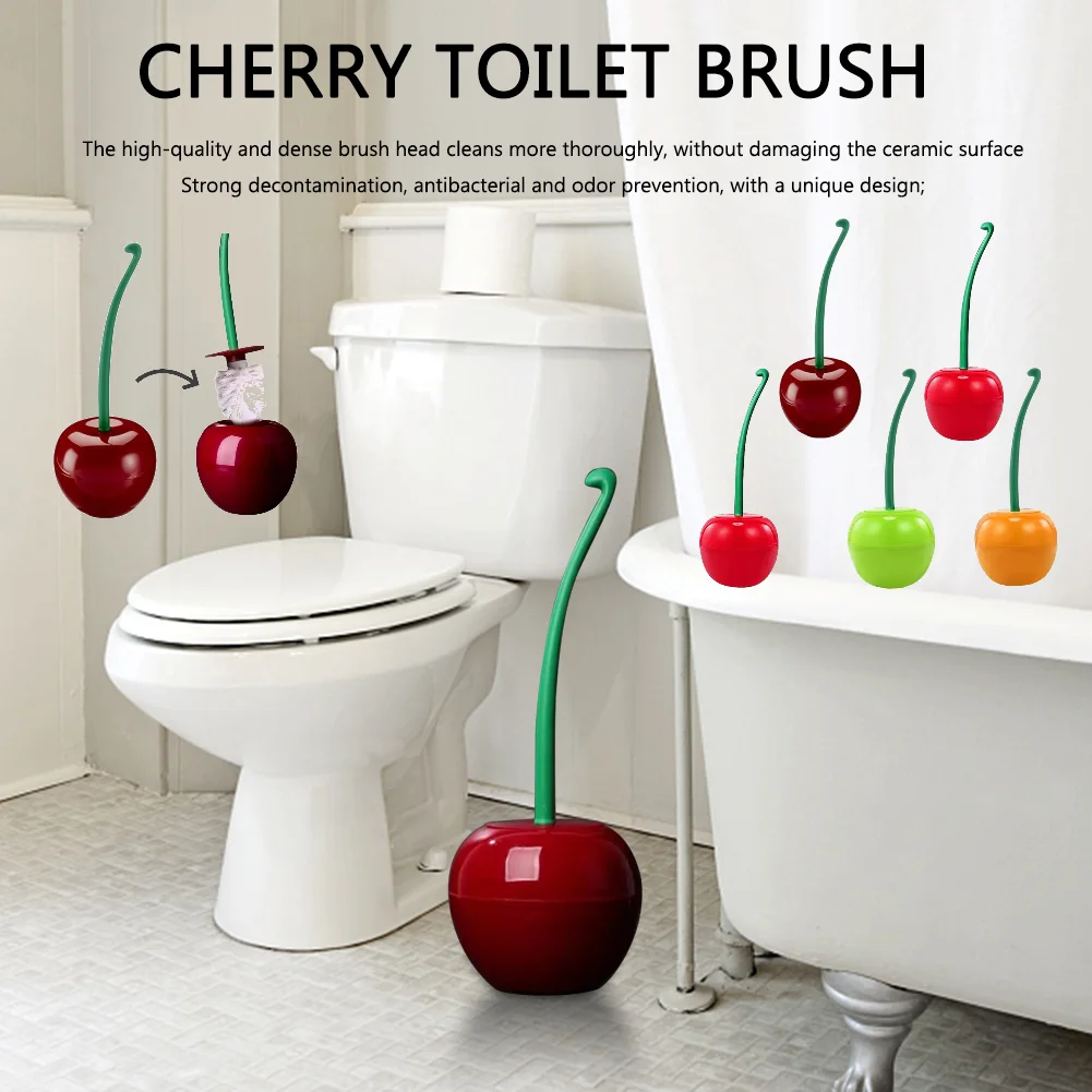 Kirschförmige Badezimmer-Reinigungsbürste mit langem Griff, kreative Toilettenbürste mit Halter, WC-Reinigungsbürste, Badezimmer-Zubehör