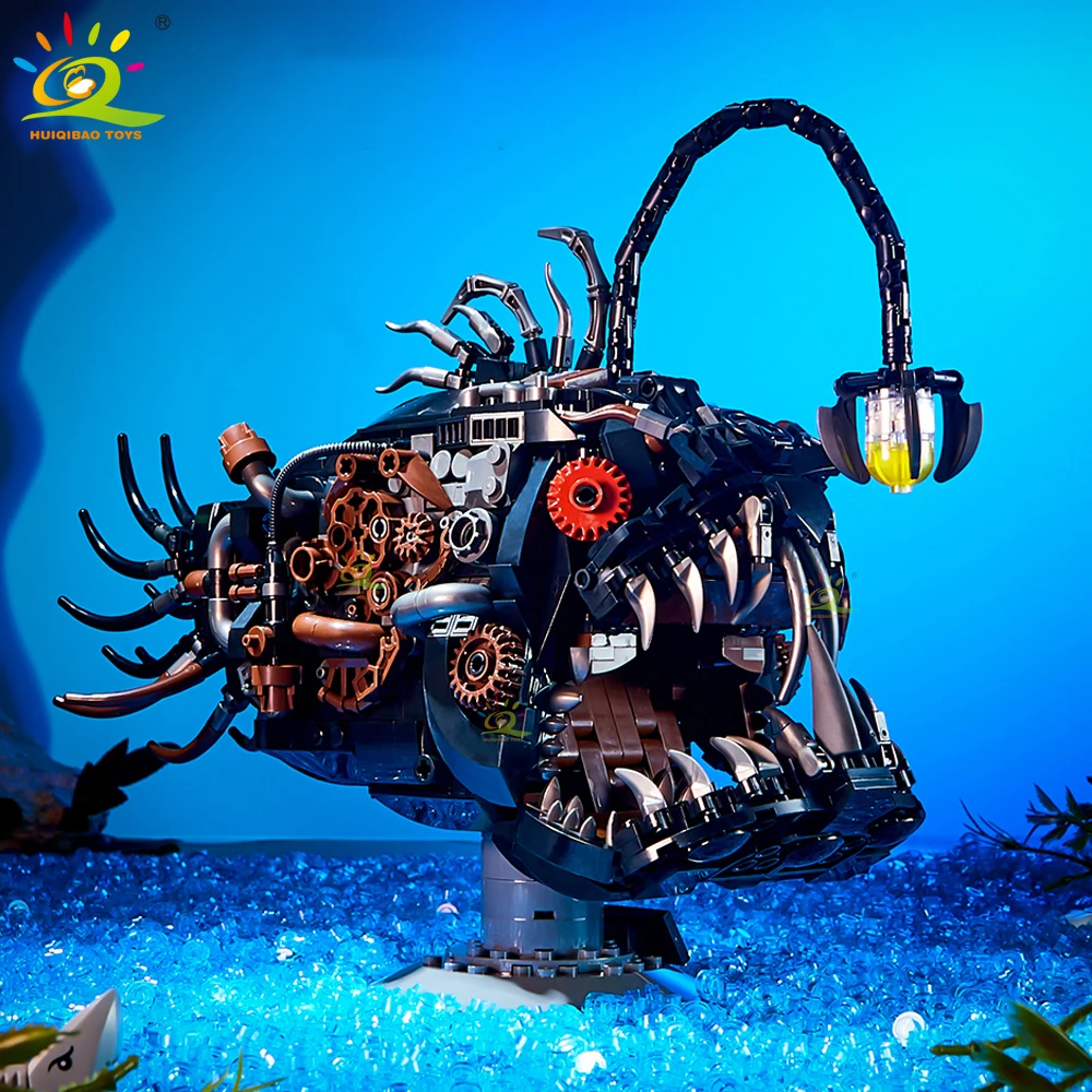 HUIQIBAO MOC Technische Maschinen Laterne Fisch Modell Baustein Marine Serie Ziegel Bau Spielzeug Für Kinder Wohnkultur Image