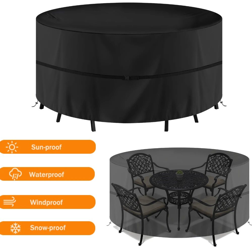 130–230 cm runde Möbelabdeckung für den Außenbereich, 210D wasserdicht, wetterfest, UV-beständig, reißfest, Oxford-Stoff, Tisch- und Stühle-Abdeckungen Image