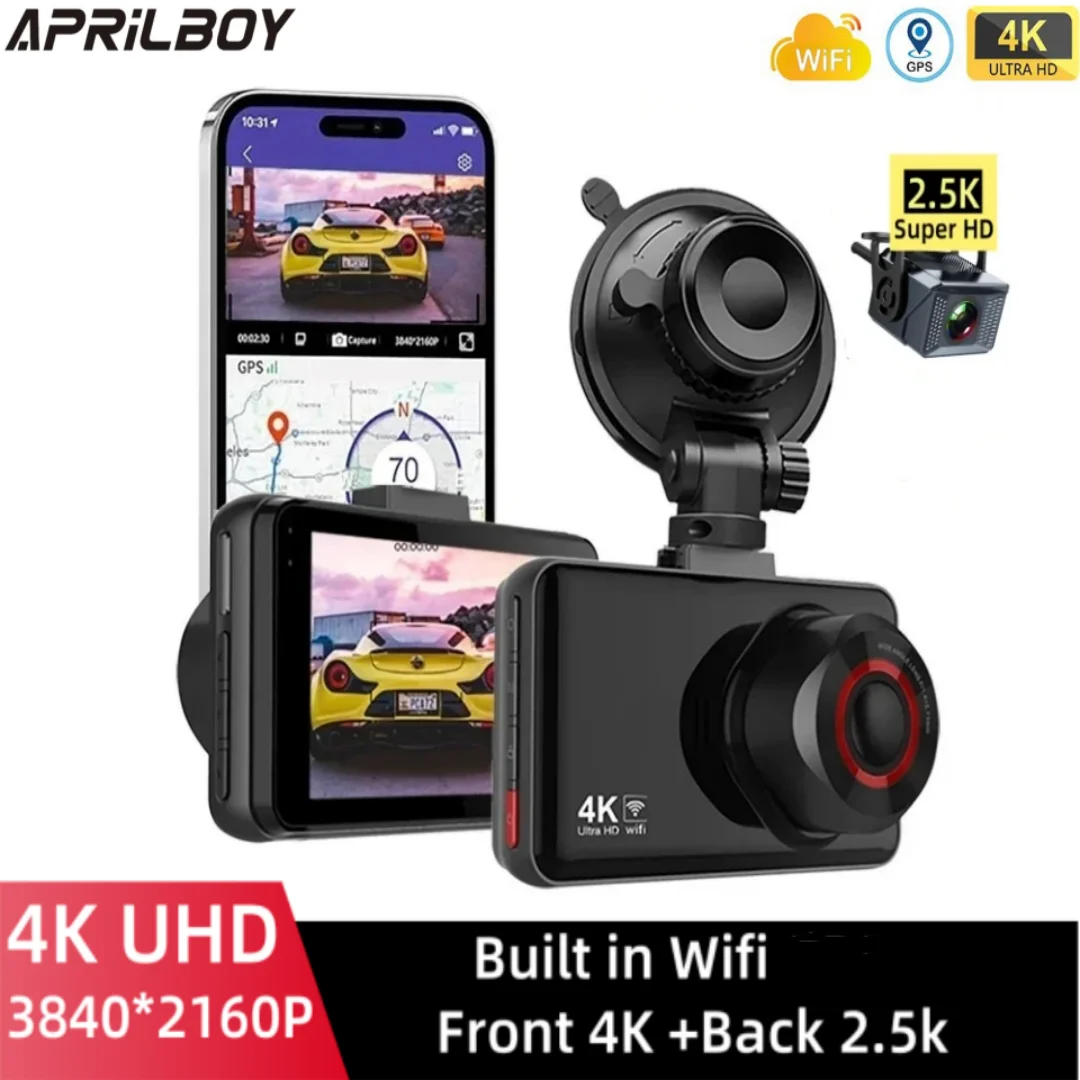 Aprilboy 4K Dash Cam Vorder- und Rückfahrkamera Autokamera Nachtsichtkamera Black Box Autozubehör 24H Parkmonitor Image
