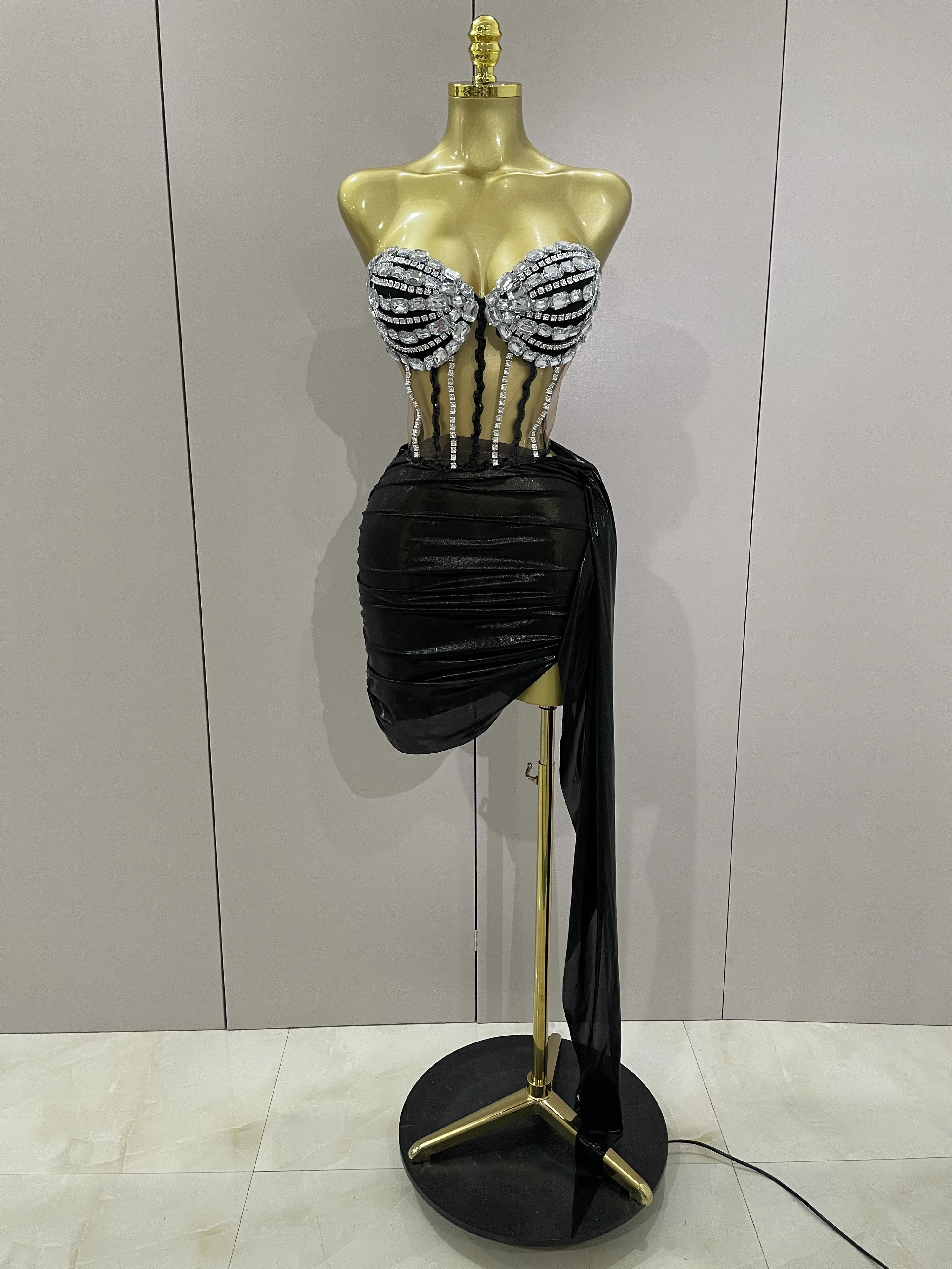 Sexy glänzendes Strass-Pailletten-2-teiliges Top-Rock-Set 2025, Damen-Berühmtheit, Abendparty, Bühne, Nachtclub, Performance-Kostüm Image