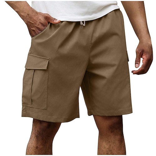 Herren Cargo-Shorts Shorts Sommershorts Kordelzug Elastischer Bund Mehrere Taschen Einfach Komfort tragbar Knielang Outdoor Sport Täglich Mode Lässig Schwarz Marinenblau Image