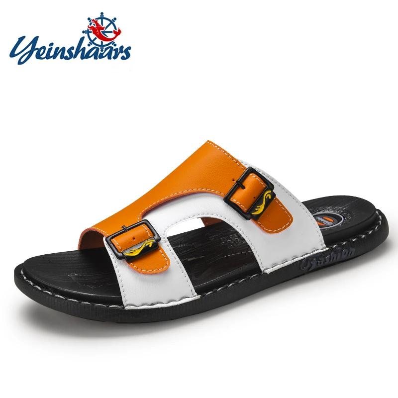 FUQIAO Lederpantoffeln für Herren Sommer Bestseller Slides Herrensandalen Strand Outdoor-Schuhe Hombre Sandalen Außenschuhe Image