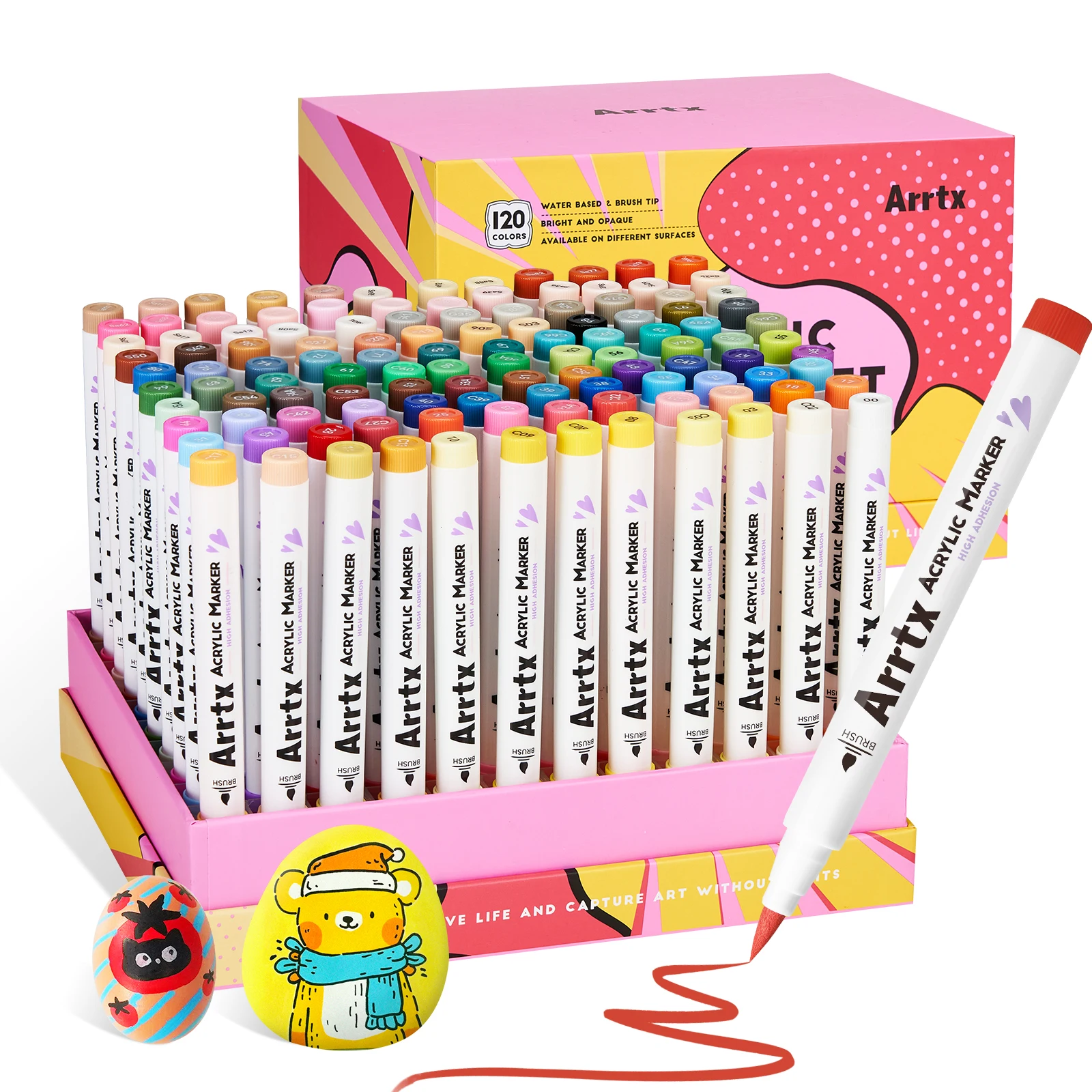 Arrtx 120 Farben Acryl-Marker, Farbstifte, Pinselspitze, Farbmarker für Felsmalerei, Holz, Leinwand, DIY-Bastelarbeiten Image