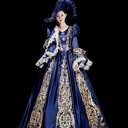 Vintage Rokoko Renaissance Maxi Kleid Normal Ein Hauch Prinzessin Braut Plissiert Gerüscht Prinzessin Rundhals Kostüm Damen Halloween Karneval Maskerade Leistung Party Halloween Erwachsene Ganzjahres Image