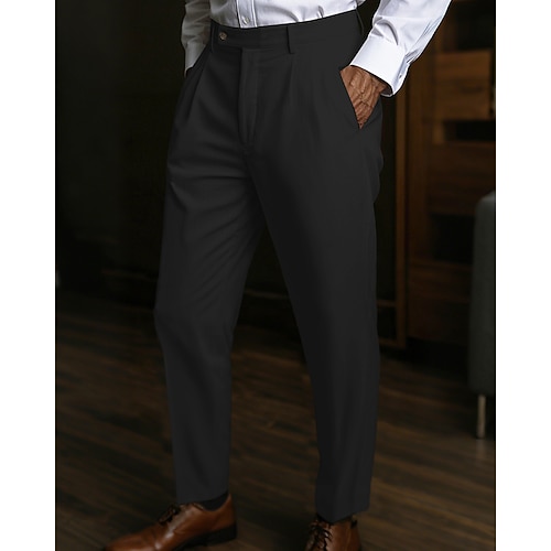 Herren Abschlußfeier Leinenhosen Hose Sommerhose Strandhose Tasche Einfach Komfort Atmungsaktiv Urlaub Täglich Ferien Hawaiianisch Boho Kurkuma Schwarz Image