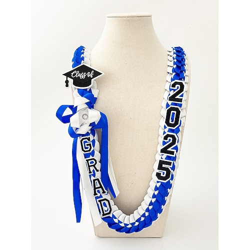Abschlusskranz der Klasse 2025 – geflochtene Halskette aus Band mit Abschlussbuchstaben und Hutanhänger, handgemachtes Andenkengeschenk für die Abschlussfeier der High School und des Colleges Image