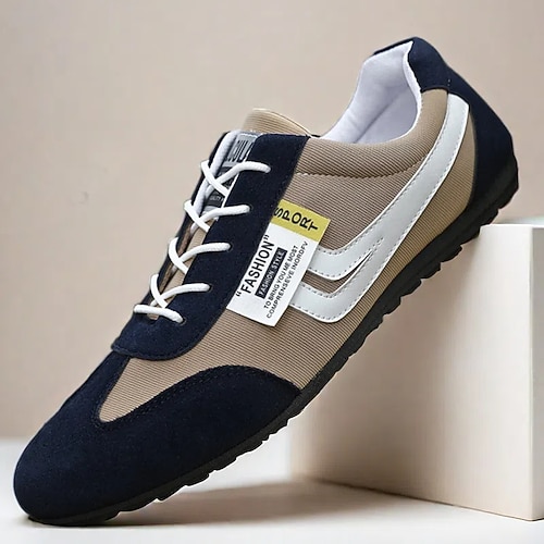 Herren Sneaker PU Leder Nylon Atmungsaktiv Bequem Rutschfest Schnürung Braun Grau Sommer Frühling Image