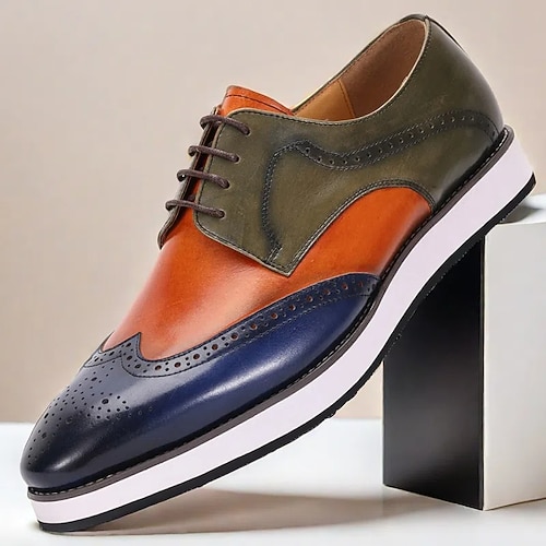 Zweifarbige Derby-Schuhe aus Leder für Herren – stilvolle orange-blaue Abendschuhe für Abschlussbälle und gesellschaftliche Anlässe Image