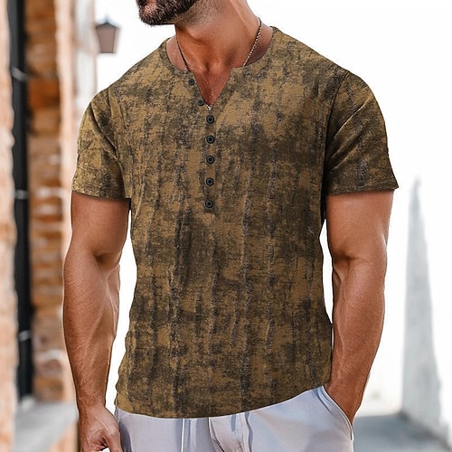 Herren Vintage T Shirt Henley Hemd Kurzarm Sport Mode Designer Lässig Täglich Outdoor Sommer Dunkel Braun Blau Henley Henley T-Shirt Image