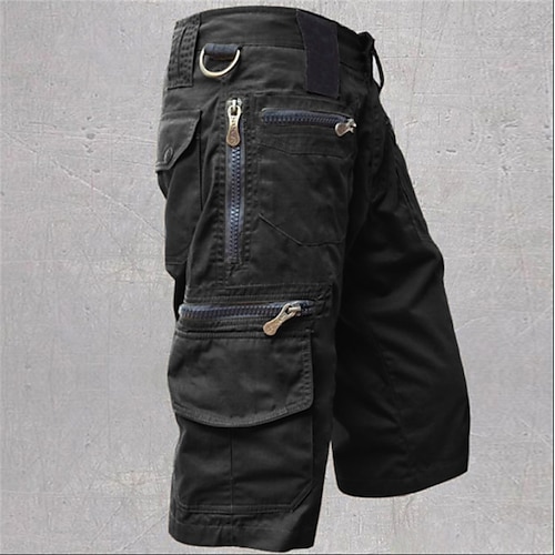 Herren Cargo-Shorts Caprihose Sommershorts Reißverschlusstasche Mehrere Taschen Einfach Komfort tragbar Wadenlang Outdoor Sport Täglich Mode Lässig Schwarz Hellgrün Image