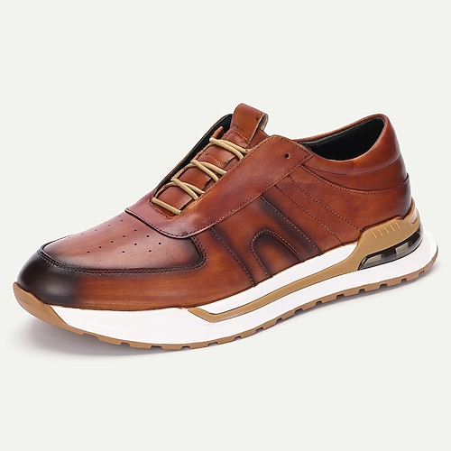 Herren Elegante Sneaker Leder Italienisches Vollnarbenleder Rutschfest Schnürung Schwarz Blau Braun Image