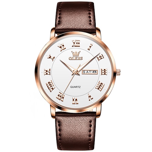 Olevs 2920 Uhr Herren Original Lederband wasserdicht leuchtend Dual Kalender klassische Einfachheit Mode Quarz Herren Armbanduhr
