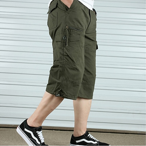 Herren Cargo-Shorts Shorts Sommershorts Kordelzug Elastischer Bund Mehrere Taschen Einfach Komfort tragbar Wadenlang Outdoor Sport Täglich Mode Lässig Schwarz Khaki Image