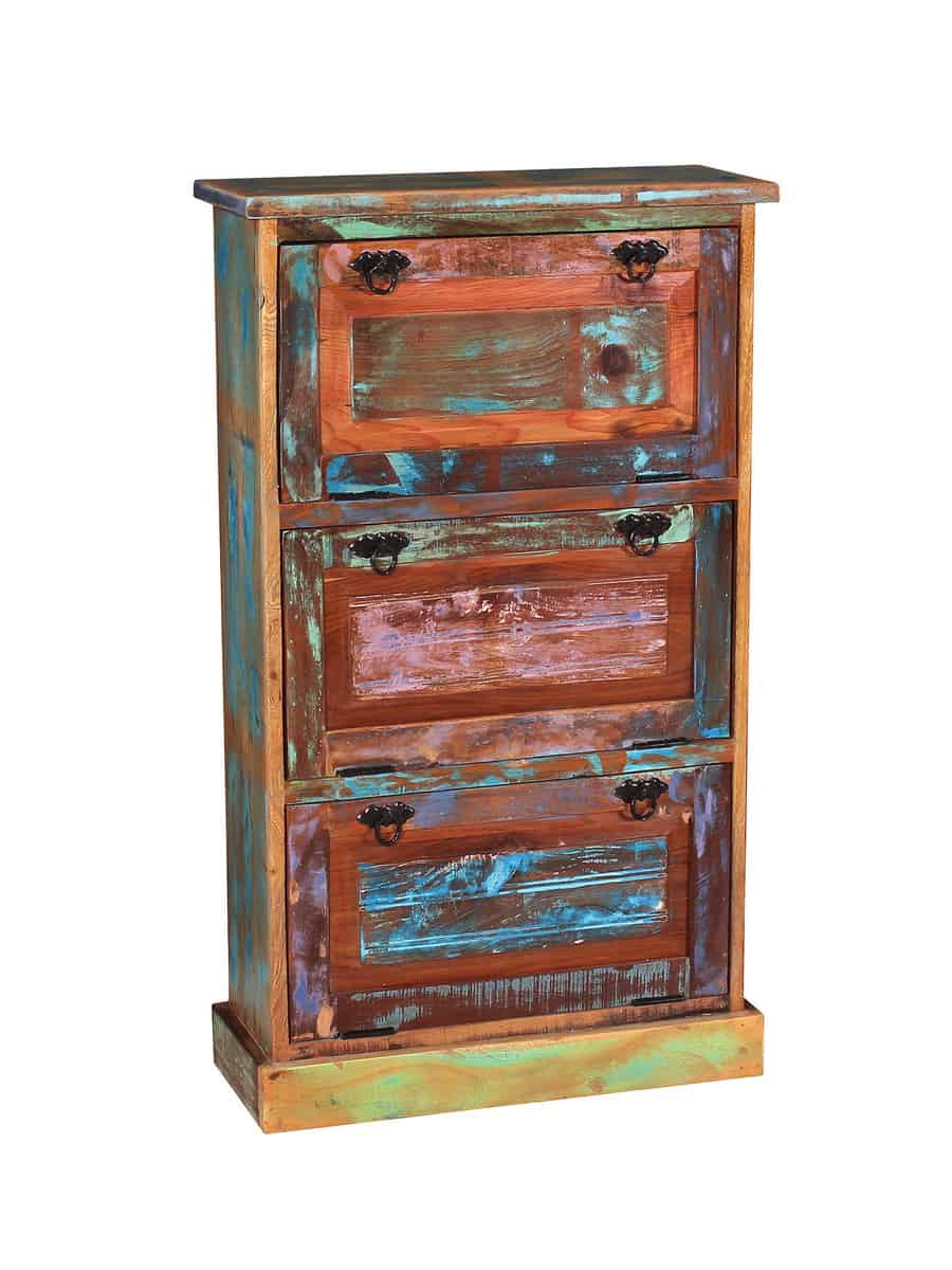 MiaMöbel Schuhschrank 'Seaside' Massivholz, Metall Recycletes Holz Shabby Chic Indien Indisch Image