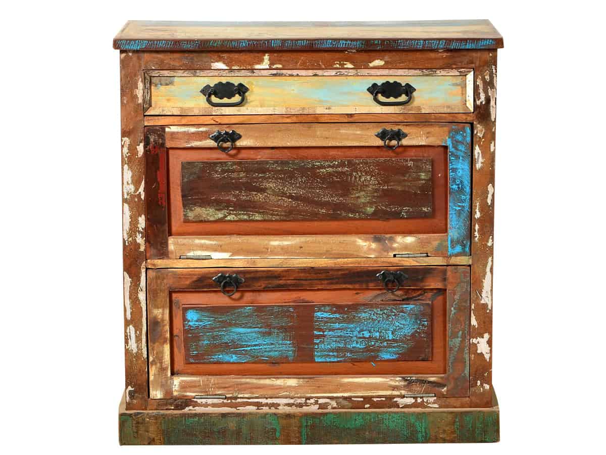 MiaMöbel Schuhschrank 'Seaside' Massivholz Recycletes Holz Shabby Chic Indien Indisch Image