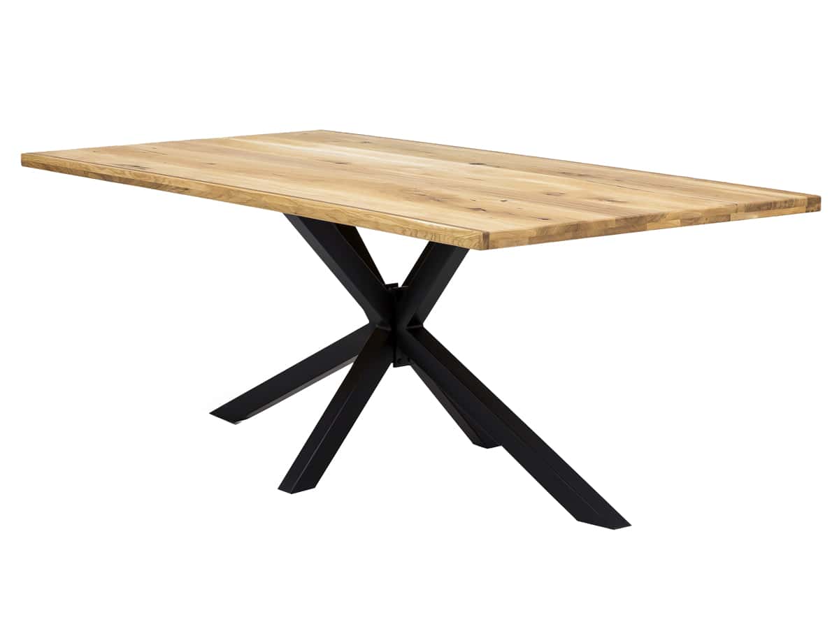 MiaMöbel Esstisch 'Vanaja' 240x100 cm, Wildeiche/Antikschwarz Massivholz, Metall Wildeiche Modern