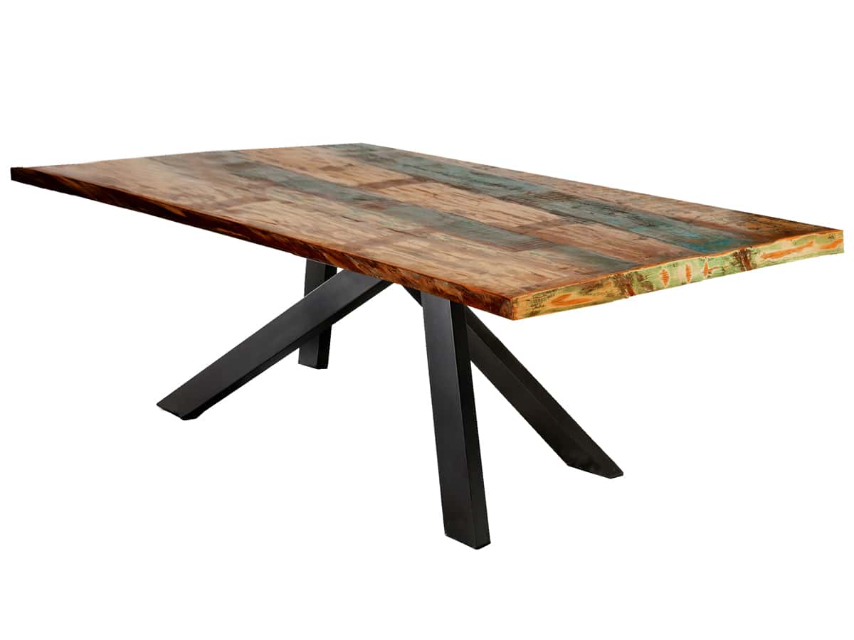 MiaMöbel Esstisch 'Vanaja' 220x100 cm, Altholz/Antikschwarz Massivholz, Metall Recycletes Holz Modern