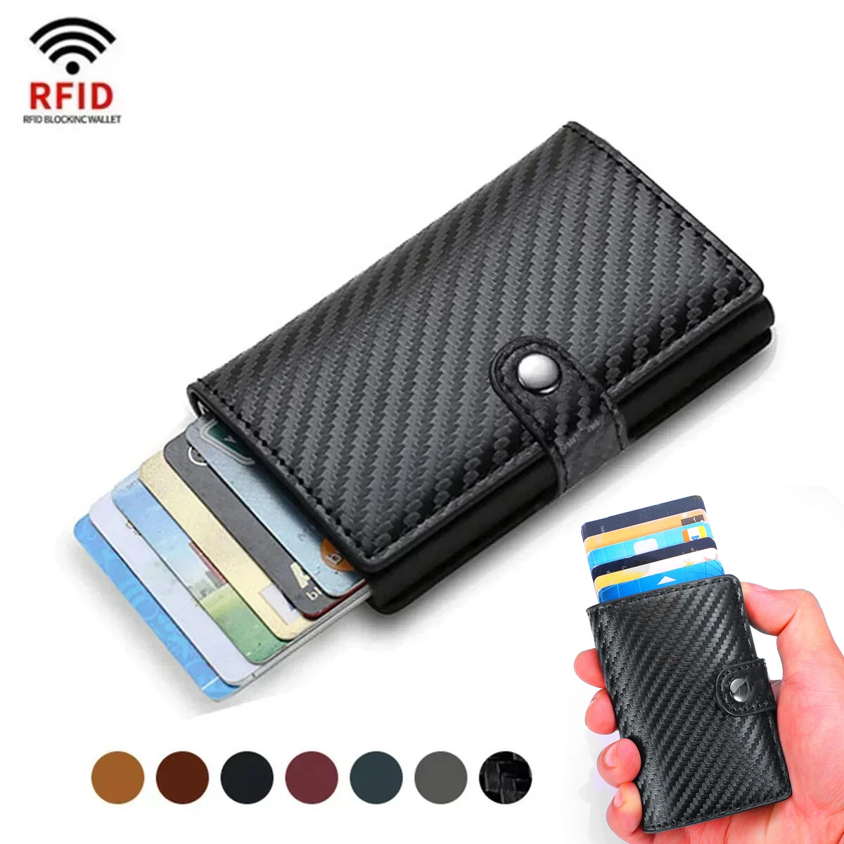 Porta carte di credito in fibra di carbonio Rfid Porta soldi Porta carte di lusso da uomo Rfid Smart Porta carte in metallo Portafoglio sottile e minimalista per uomo