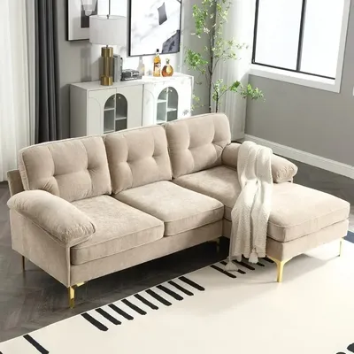 83" Convertible Sectional Sofa with Chaise Lounge, 3-Seat Upholstered Couch for Modern Living Room,