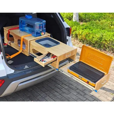 Overland Kitchen Slide-Out System, All-in-One Camp Kitchen Box with Sink, Chopping and Cooking