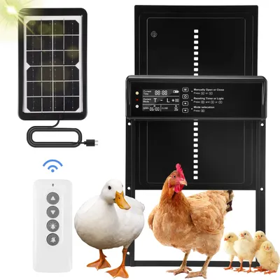 Solar Automatic Chicken Coop Door with LCD Screen, light Sensor/ Timer/ Remote Control Auto Chicken