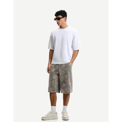 Bershka Skater Print Bermuda Shorts Men 32 Khaki