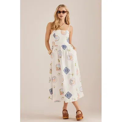 Damson Madder Peaches Apron Midi Dress