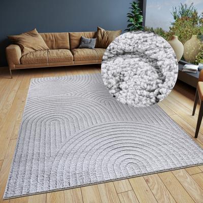 Designteppich ELLE DECORATION "Cosy Panglao, auch als Rundteppich erhältlich", grau (hellgrau), B:200cm H:14mm L:280cm, Polyester, Polypropylen (PP), Teppiche, uni Kurzflor, Hoch Tief Struktur, modern, Skandi, Boho, Wohnzimmer Image